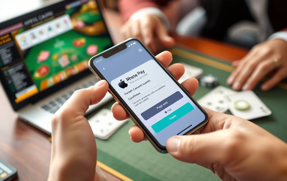 Person som bruker Apple Pay på et nettcasino
