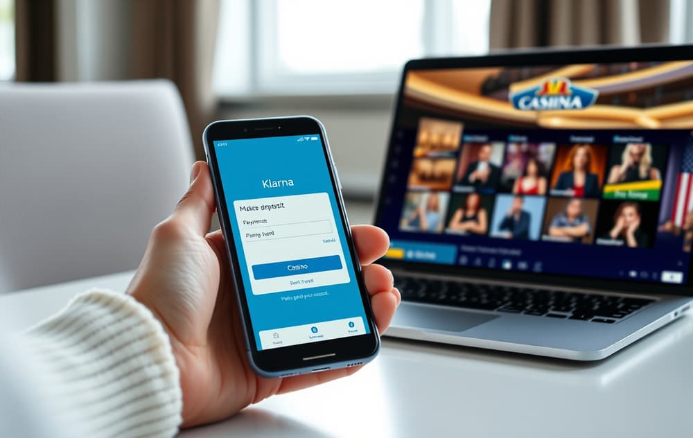 Person som betaler på casino med Klarna via mobilen – skjermen viser BankID-bekreftelse.