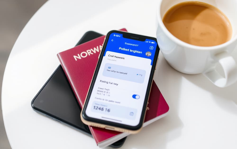 En hånd som holder en telefon med en gambling nettside åpen, Vipps-ikonet er synlig nederst.