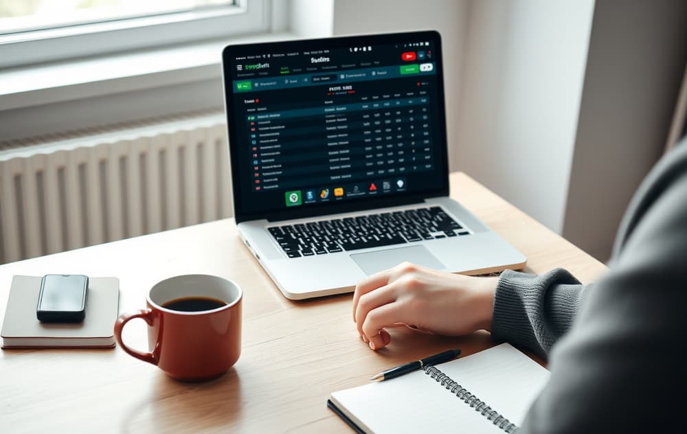 Person som sammenligner bettingsider på laptop med fotballodds